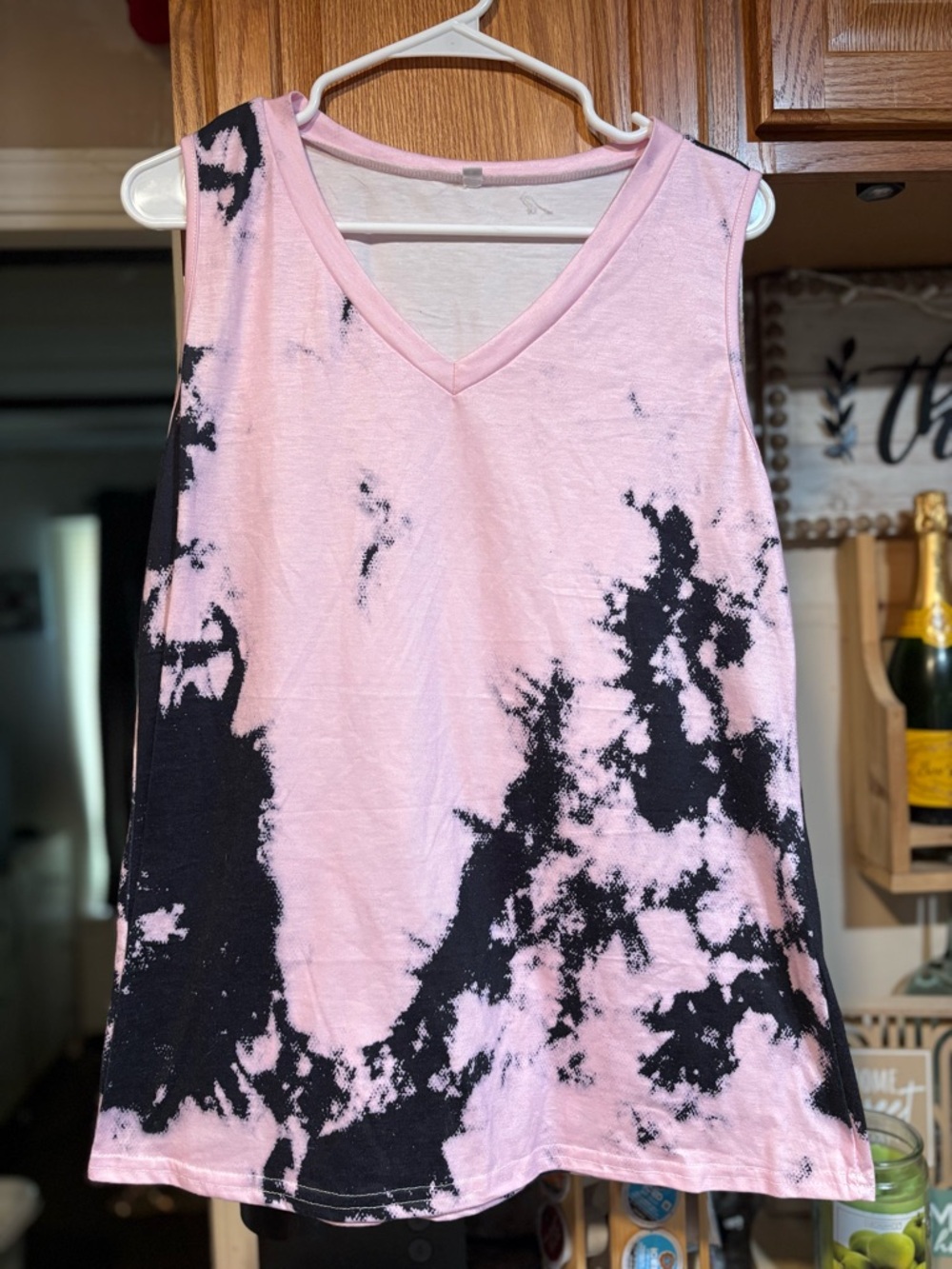 Sleeveless Pink and Black Tie-Dye V-Neck Tank Top